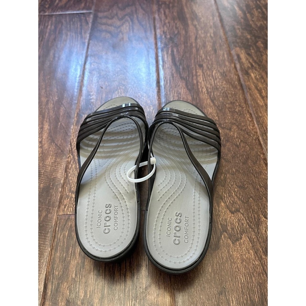 Crocs Womens W8 Black Gray Brooklyn Low Wedge LiteRide Comfort Casual - Picture 4 of 6